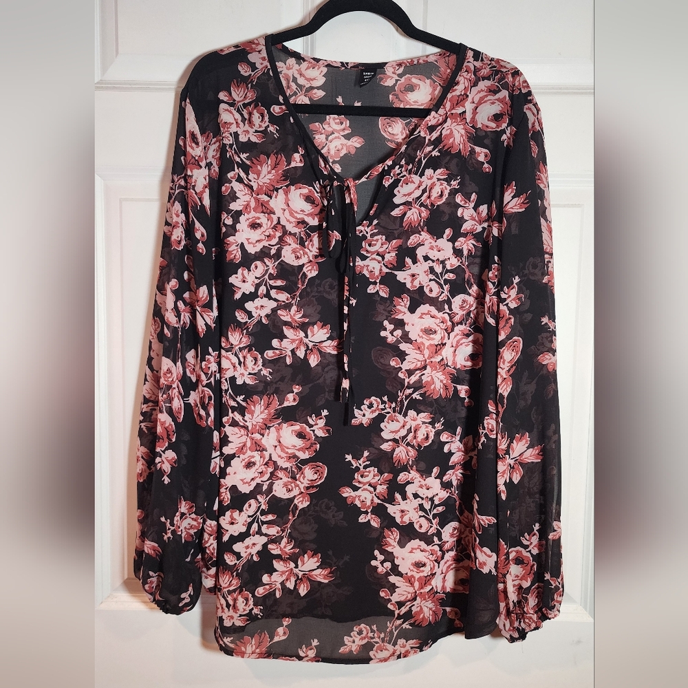 Shein Curve Floral Black and Pink Women's Top Sheer 4XL